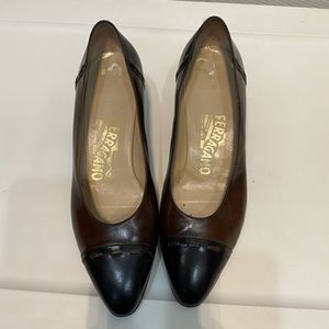 Brown and black Ferragamo heals